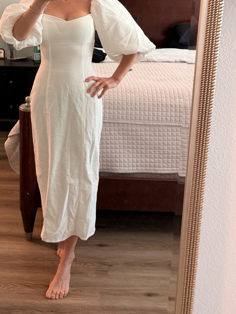 H&M White Off-Shoulder Puff-Sleeve Maxi Dress - Picture 4 of 4